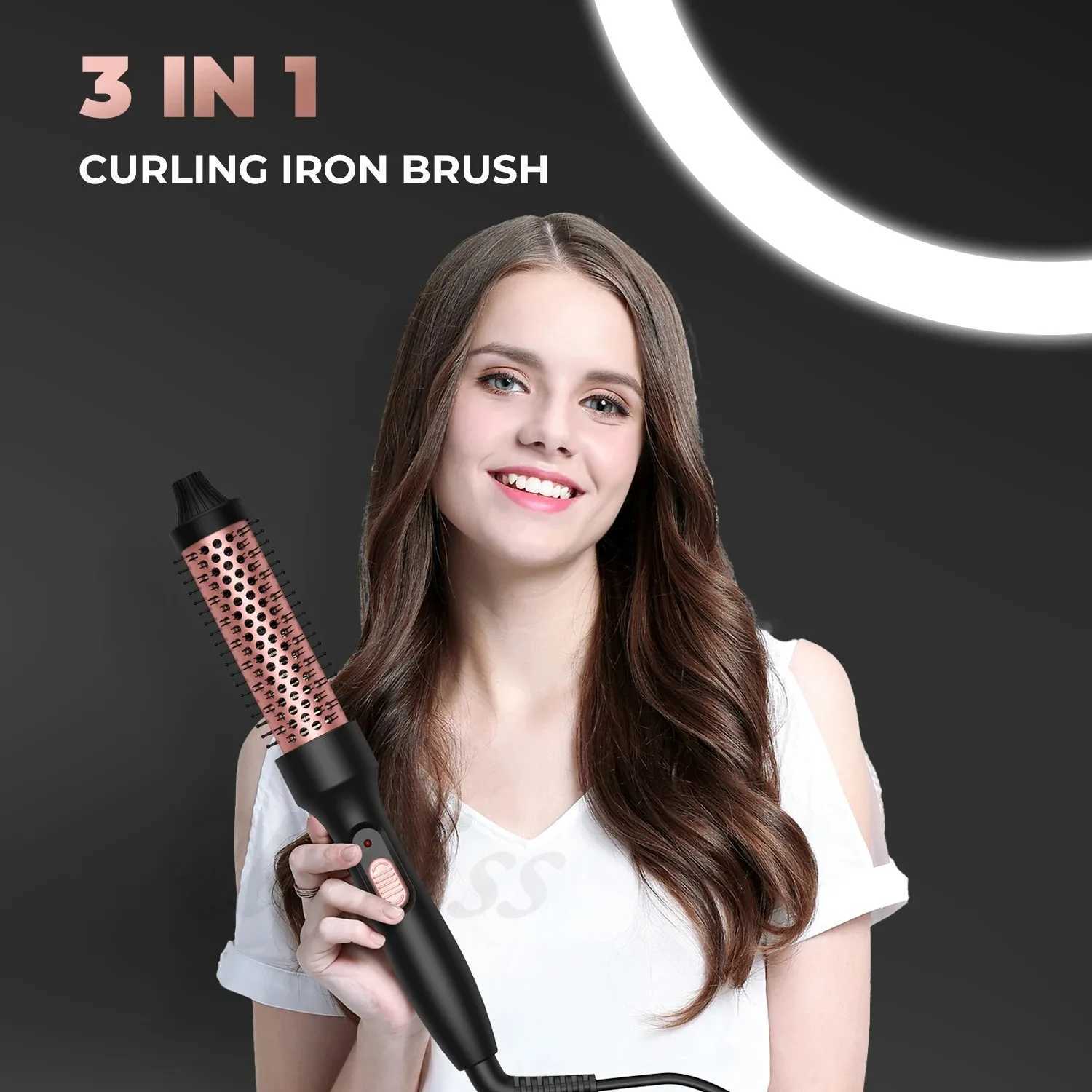 3 in 1 Ceramic Hair Curler Comb Curling Wand Thermal Brush Fast Heating Hot Brush Hair Straightener Double PTC Curling BrushXJ241010