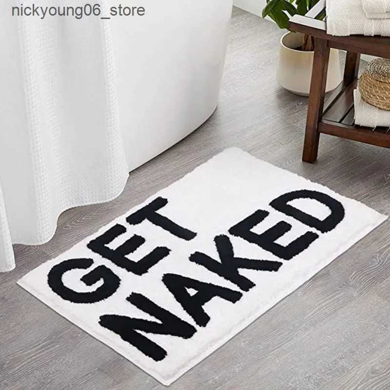 Non-Slip Bath Mats Inyahome Get Naked Bath Mat Bathroom Rugs for Bathtub Mat Cute Bath Rugs for Apartment Decor Tufted Gray and White Shower Mat L2409