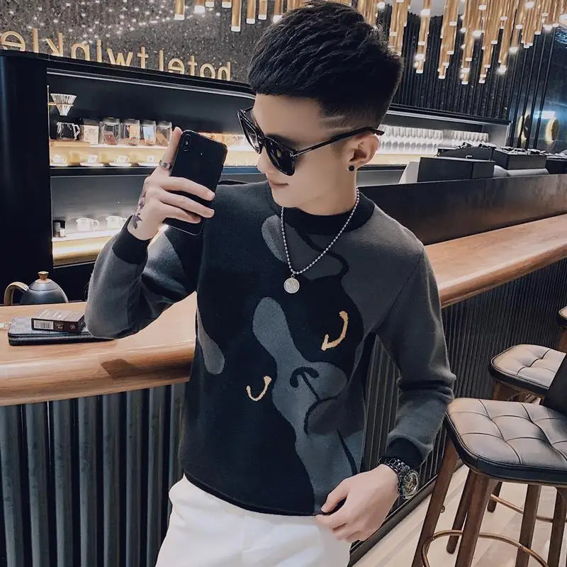 Fashionable printed O-neck knitted fully matched sweater for mens clothing autumn style loose casual floral Korean version top 241007