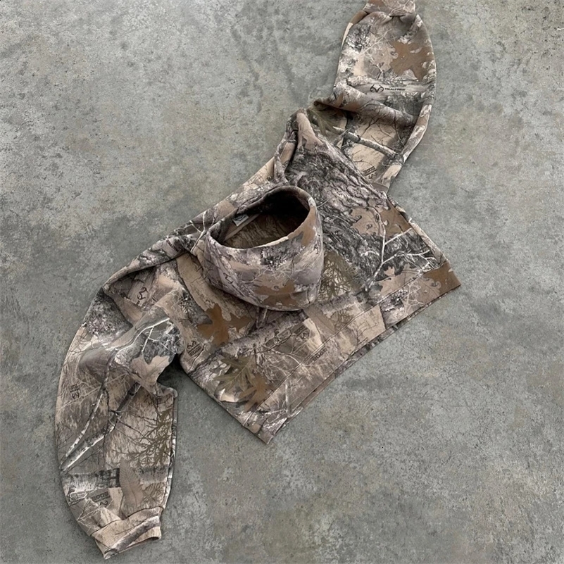 Y2K Retro Hoodie Men Printed Camouflage Pattern Pullover Sweatshirts High Street Hip Hop Streetwear Oversized Unisex Camo Hoodie 241009