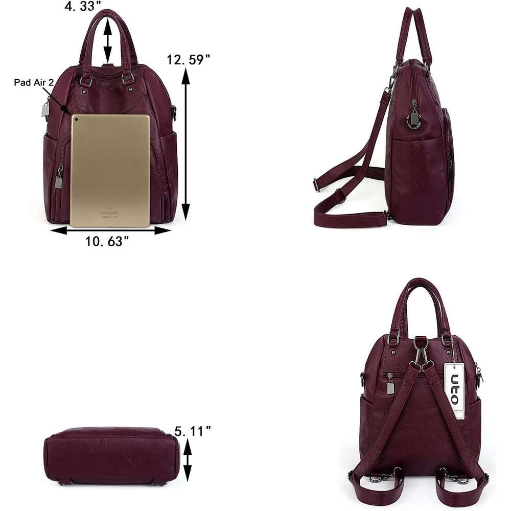 Women Backpack Purse PU Washed Leather Convertible Ladies Rucack Crossbody Shoulder Bag New Black