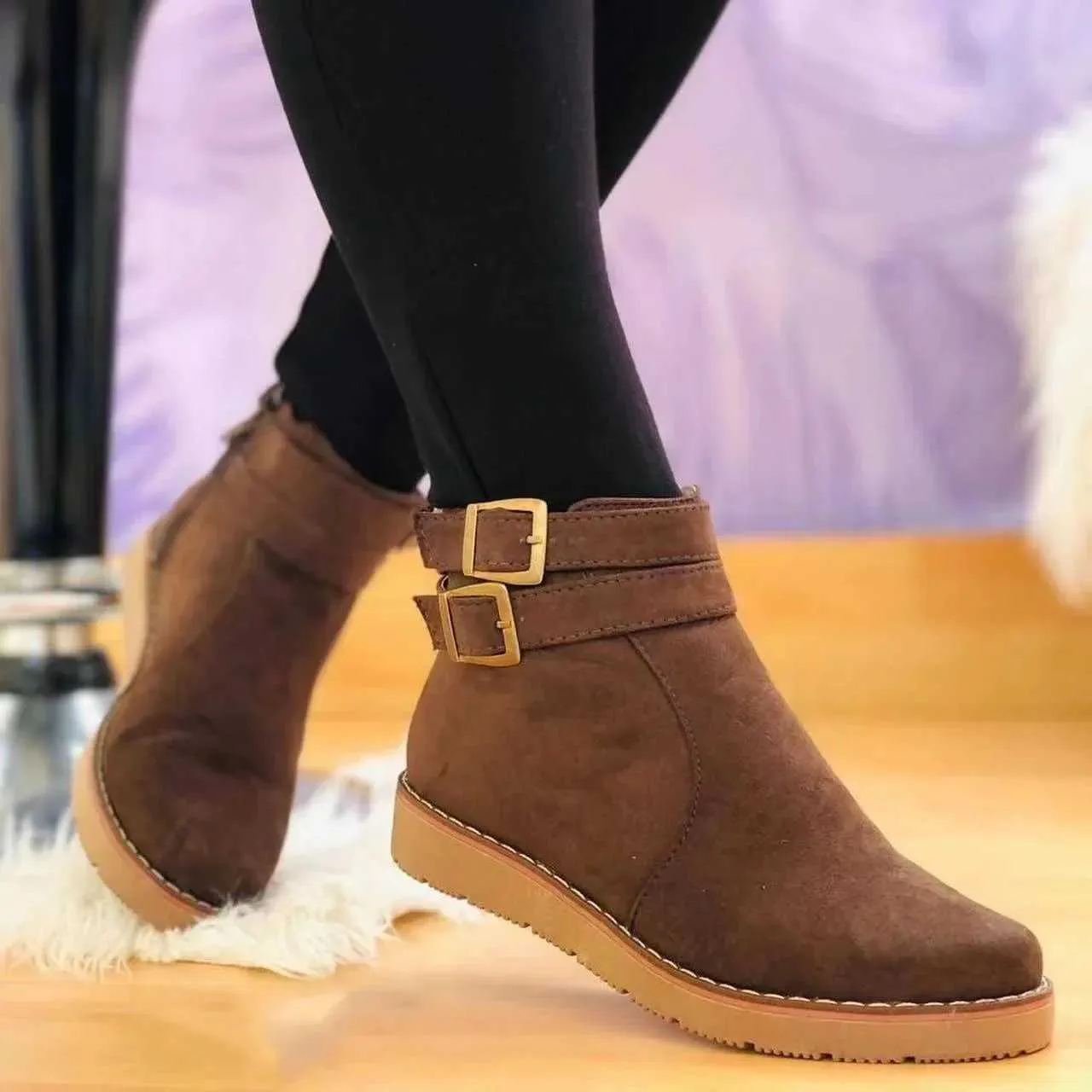 Women Snow New Ck Fur Womens Suede Ankle Boots Female Flat Winter Plus Size Platform Ladies Warm Shoes M240912 Booties