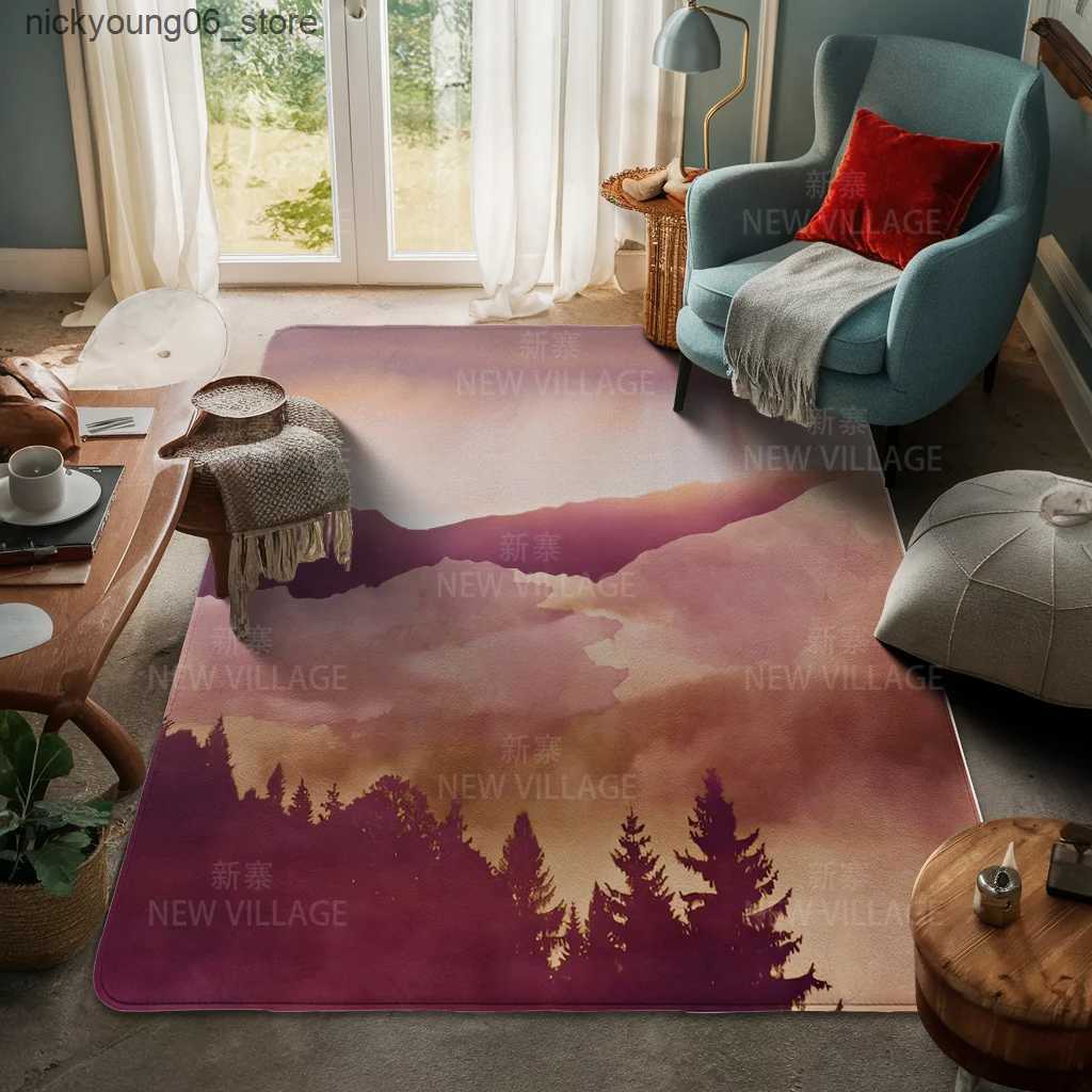Non-Slip Bath Mats Living room floor mats carpet family door mat modern Nordic style room bathroom feet bathroom non-slip kitchen Landscape sunset L24