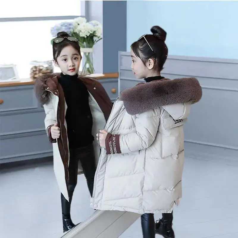 Down Coat 2024 new brand Children Girl Jacket Thick Long Winter Warm Fashion parka Hooded Outerwear Clothes For Kids girls clothing H241123TUDI