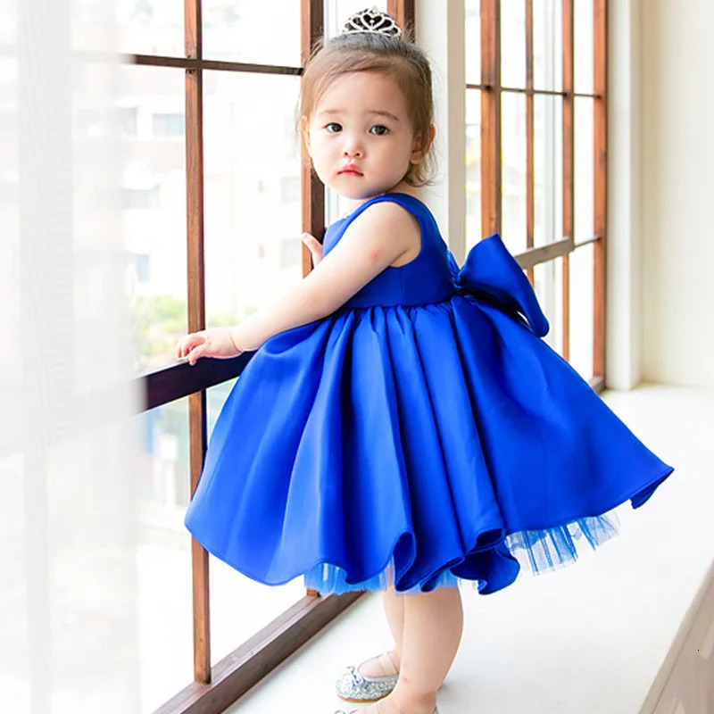 Baby Girl Party Dress Rolay Blue Summer Childrens Dress Big Bow Preschool Childrens First Birthday Baptist Dress Bridal Dress 241008