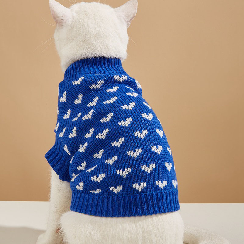 Dog Knitted Sweater Heart Puppy Sweater Warm Soft Pet Holiday Clothes for Small Cats and Dogs