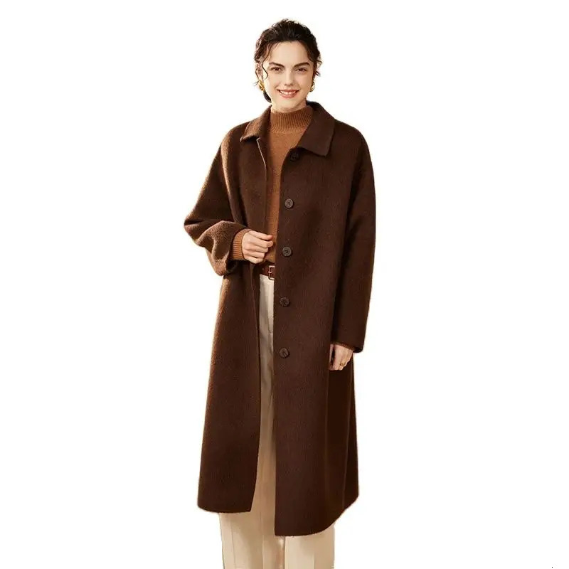 2024 Arrival Camel Wool LongCut Coat HighEnd Fashion Womens Autumn and Winter Comfortable Warm Woolen 241008