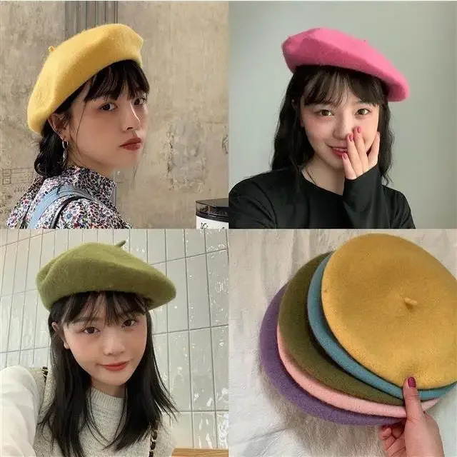 Winter 100% wool beret womens winter outdoor artist hat French pumpkin beret thick wool pumpkin hat 241007