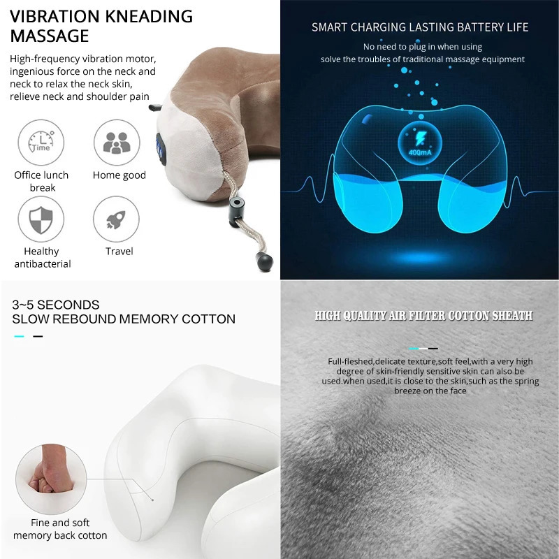 Multi functional portable U-shaped electric neck massager pillow shoulder Cervical outdoor car relaxation massager 241008