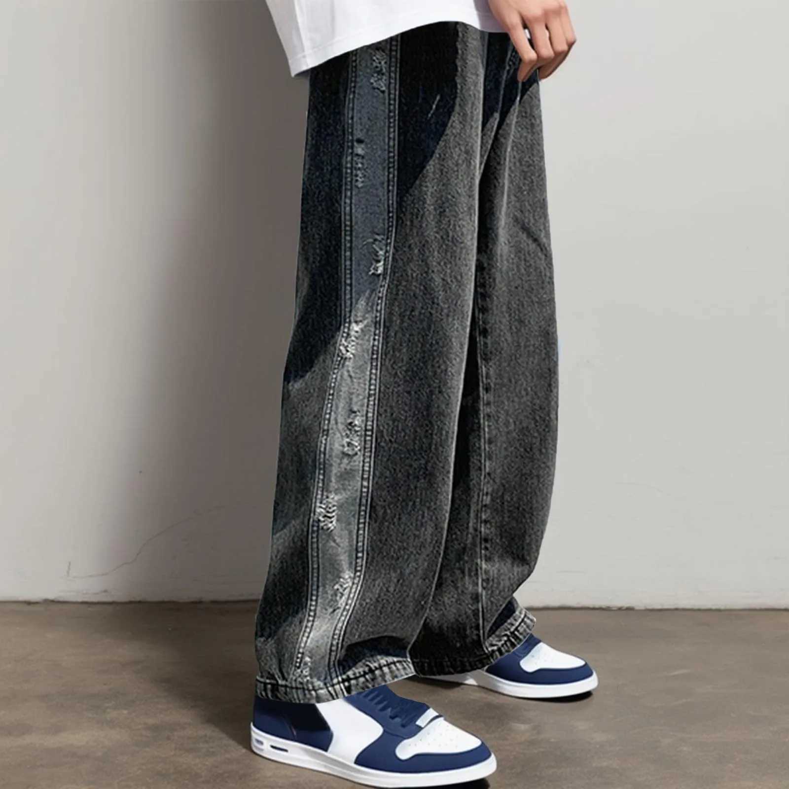 MenS Casual Jeans American Grunge High Street Pants Y2k Men Jeans Solid Denim Trousers Wide Leg StraightX241009