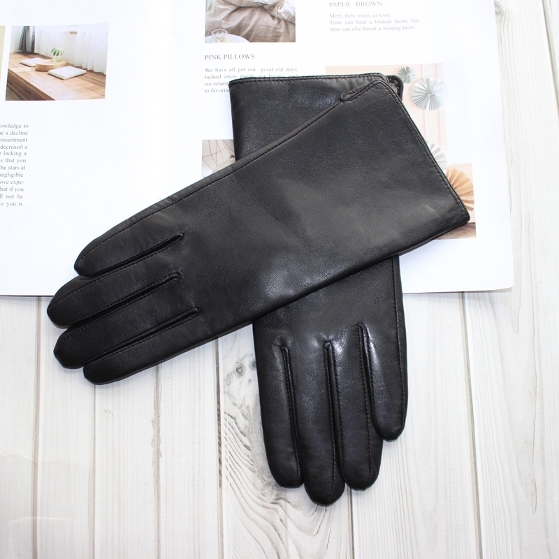 womens leather color gloves sheepskin classic straight style knitted lining spring driving mittens autumn 240914