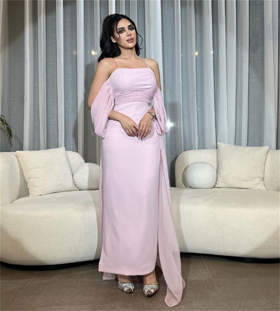 Charming Pink Saudi Arabic Evening Dress With Train Elegant Strapless Abaya Turkey Prom Dress 2025 Engagement Birthday Formal Occasion Cocktail Party 