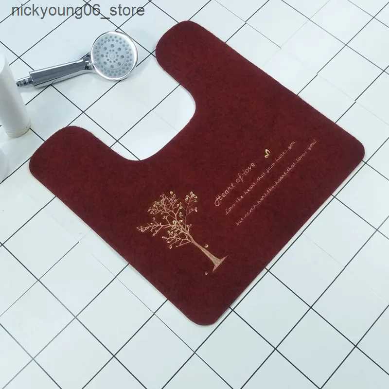 Non-Slip Bath Mats Anti-slip U Shaped Toilet Rugs Foot Pad 50*50cm Bathroom Bath Mat Washable Toilet Carpet WC Mat Shower Room Floor Rug Mat 1pc L2409
