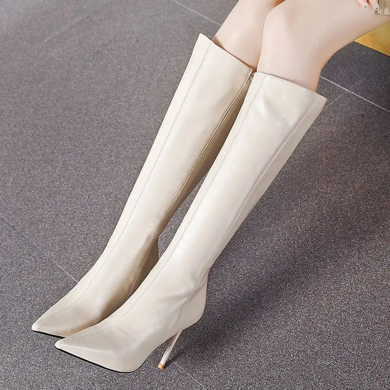 Black womens boots long pointed toes super high heels womens boots winter knee shaft boots trend 2024 half season hot 240930