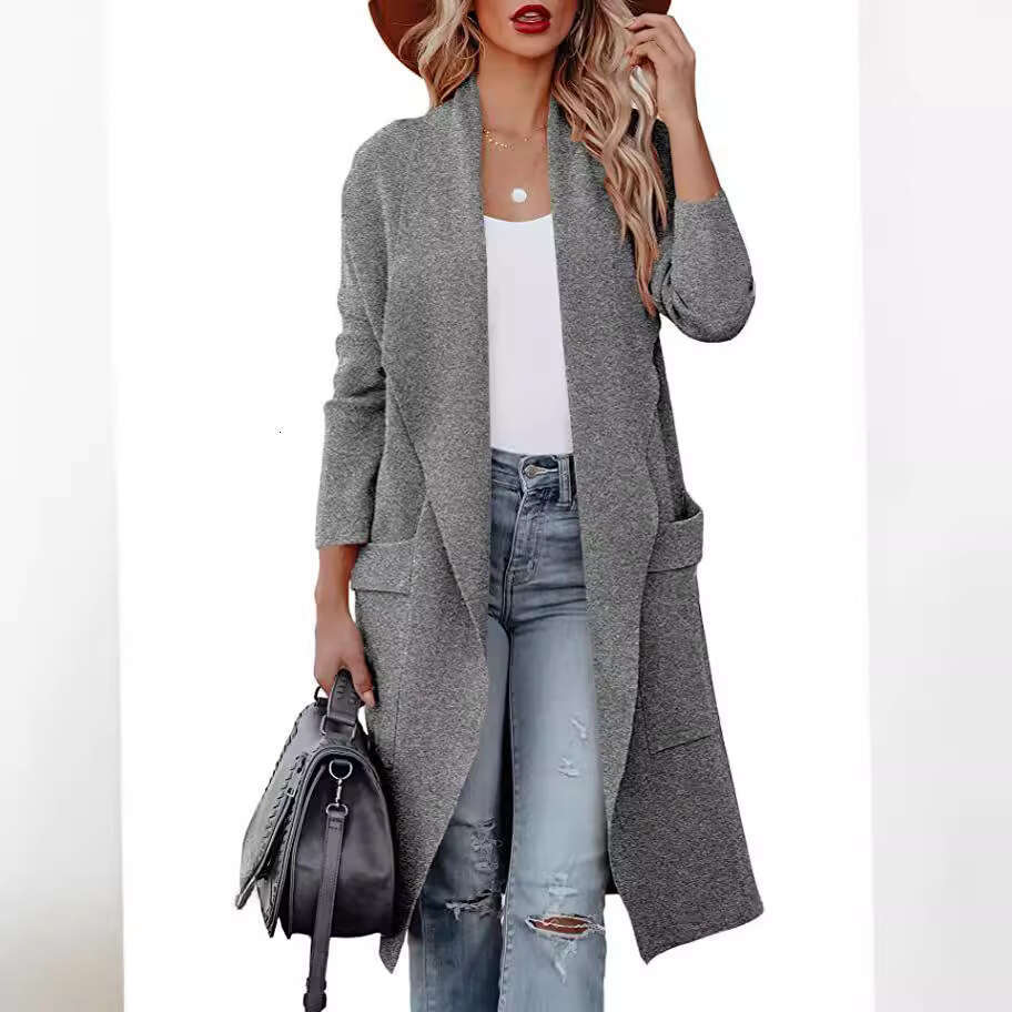 2024 autumn and winter womens new casual long style solid color warm coat jacket