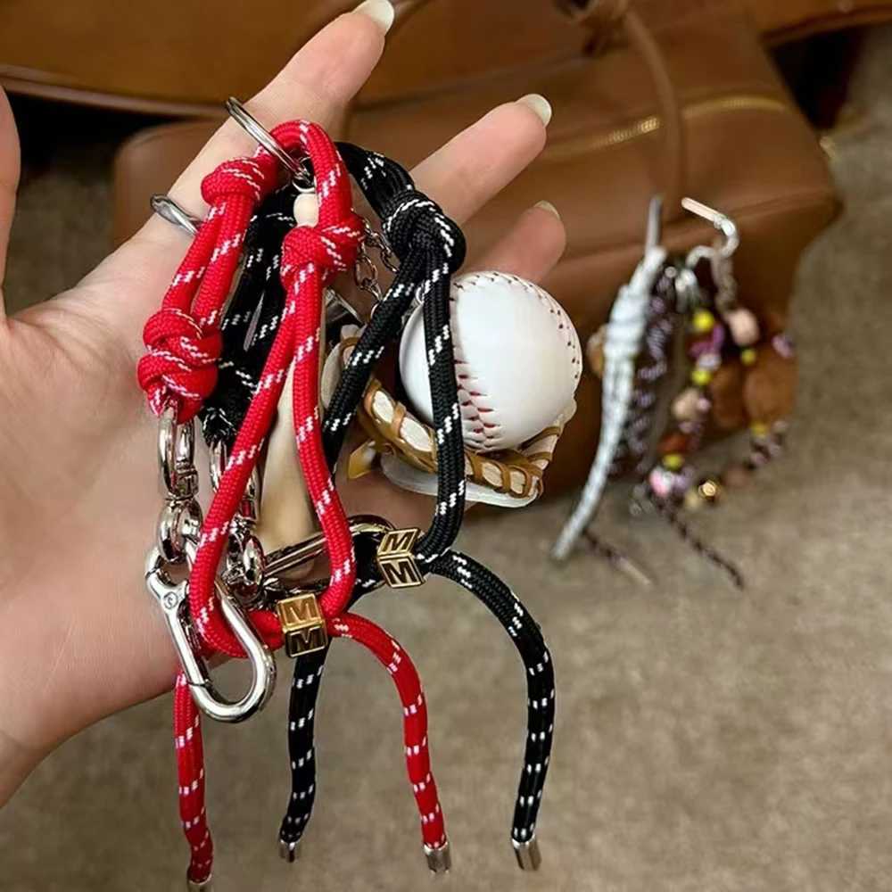 Keychains Lanyards New fashion keychain with baseball decoration sports style bag pendant woven rope decorative original design components H241010