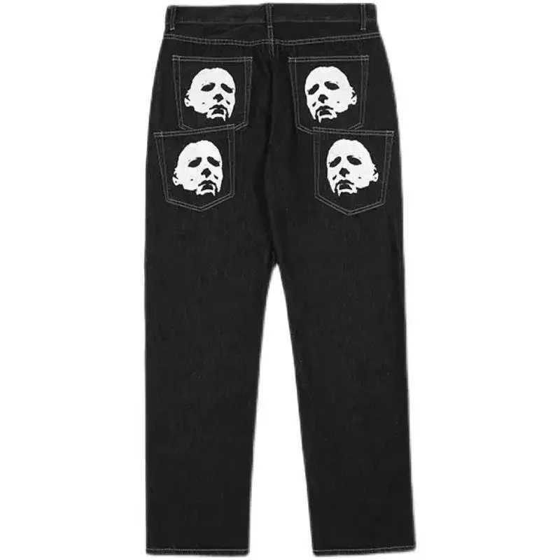 Man Cowboy Pants Straight Goth Mens Jeans Black Trousers Grunge Y2k with Print Designer Original 2024 Fashion Autumn ClothingX241009