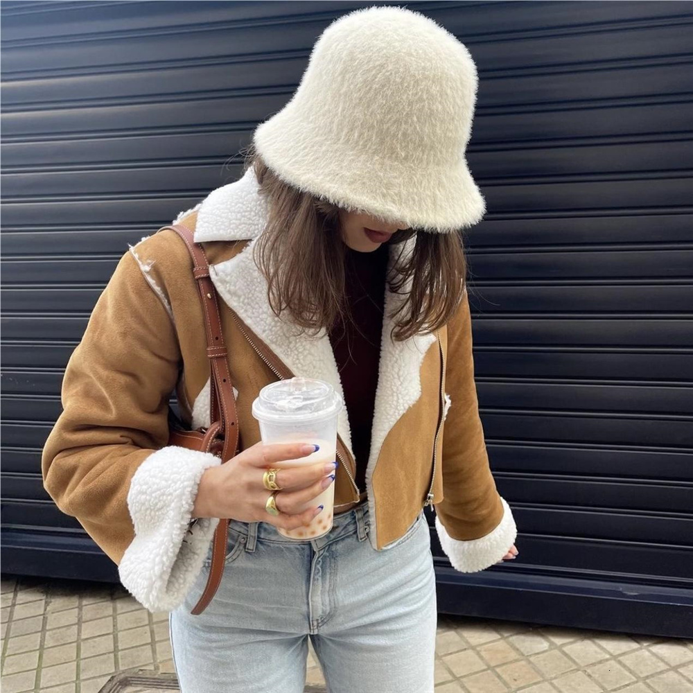 Winter Oufits Cropped Jackets 2023 Korean Faux Fur Coat Winer Coats For Women Brown Furry Jacket Vintage Clothes