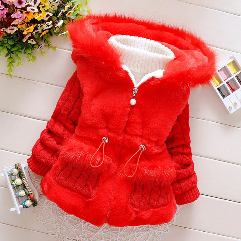 Plush Baby Jacket Thicken Warm Winter Jackets For Girls Sweater Coat Fashion Infant Hooded Outwear 1-4 Year Toddler Girl Clothes 240926