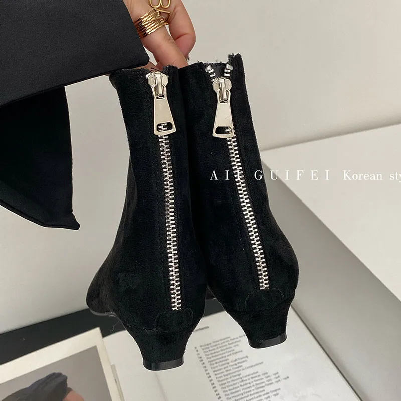 Fashion Zippers Women Ankle Boots With 3Cm Heel Designer Ck Footwear Pointed Toe Ladies Modern Short Booties Shoes