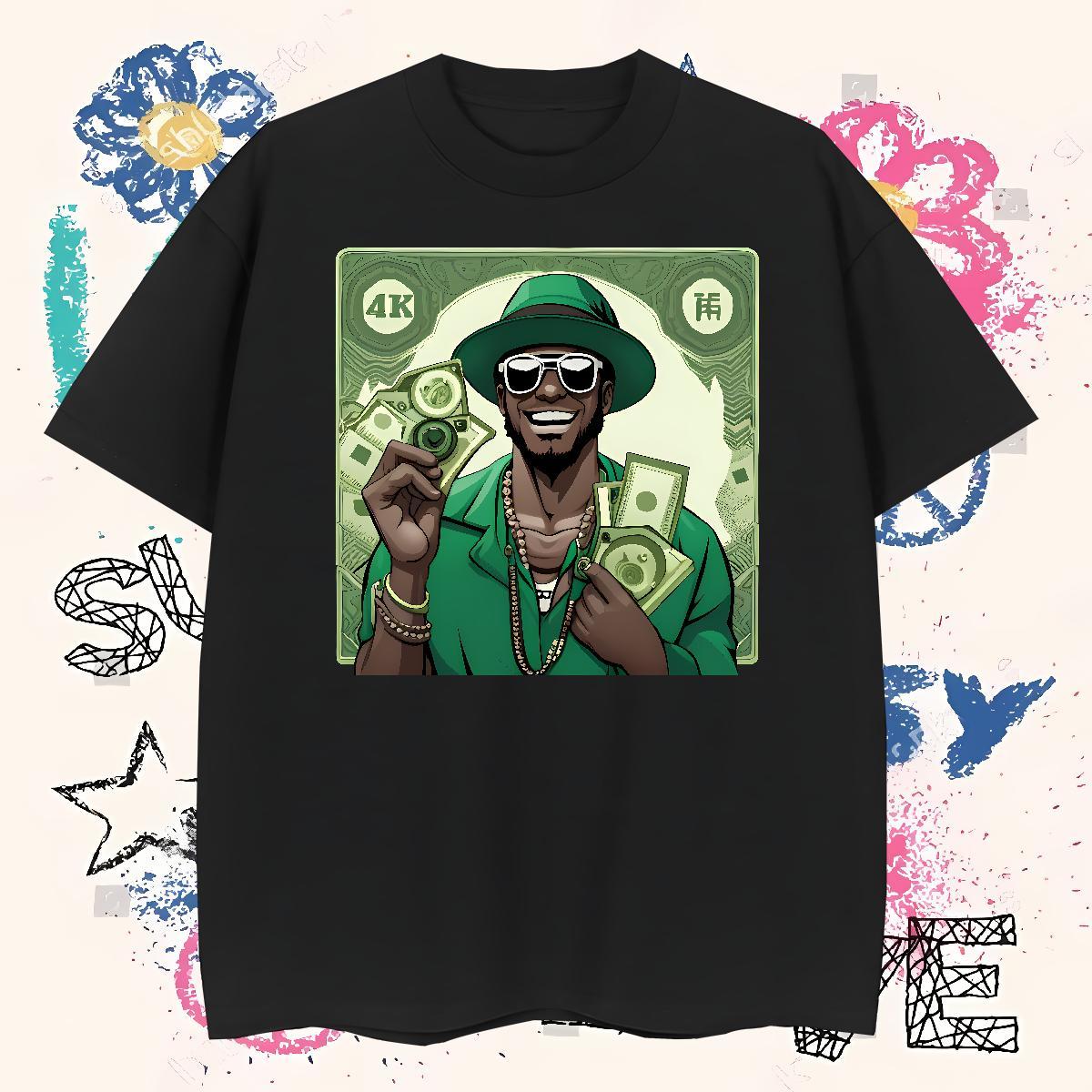 High Quality T Shirts Men 230g 100% Cotton money Street Casual Customized Print Round Neck Short Sleeve Tshirts 2024 Designer Polos