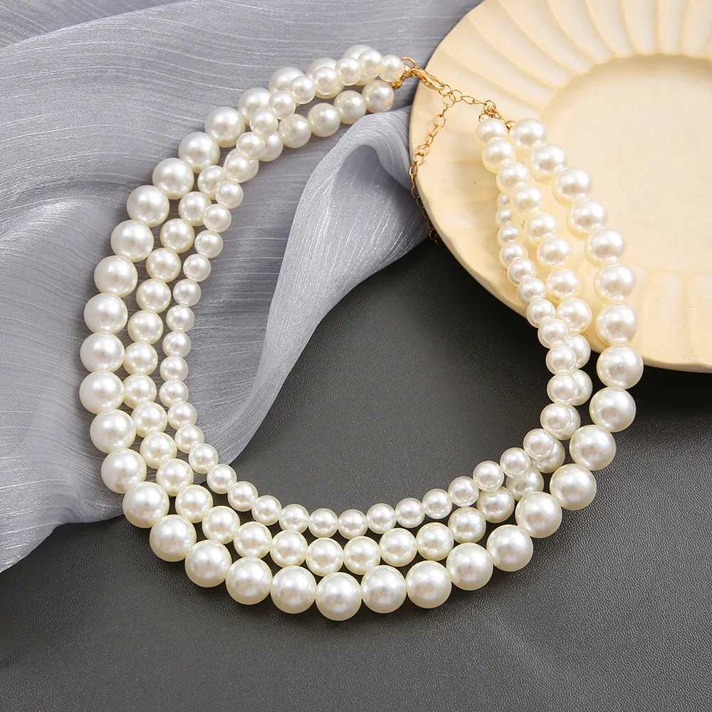 Trendy Vintage Multi Layer Pearl Choker Necklace for Women Fashion Simple 6--13mm Pearl Collar Necklace Wedding Party JewelryX241009