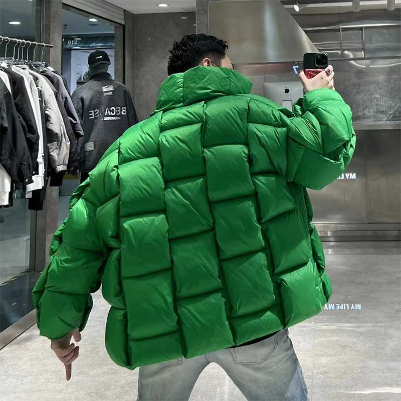 Men's Down Parkas Winter mens cotton padded jacket with cushioning pad loose solid warm jacket long Sleve Criss cross collar thick park Y241009CB