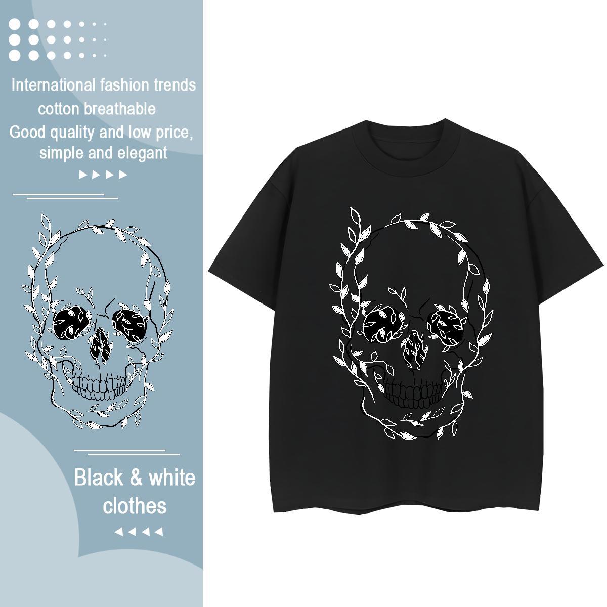Unisex T-Shirts 230g Cotton skull Casual Beach Customized Print Breathable Crew Neck Men Tshirts Fashion New Clothes