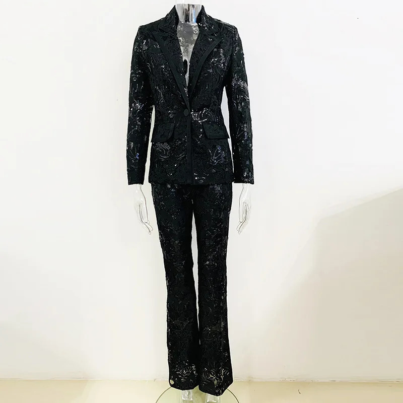 Mesh Heavy duty Embroidered sequin Set Jacket Trouser Two Piece Ensemble Womens 2Piece 241007