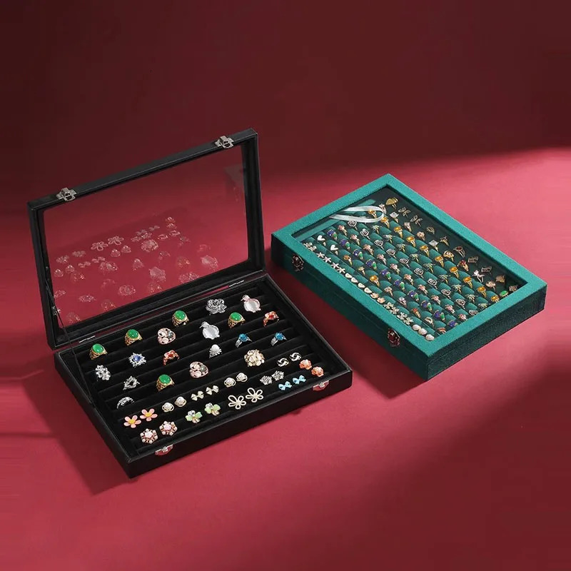 Ring/Earring Manager Tray with Transparent Lid 10 Slot Velvet Drawer Insert into Jewelry Storage Box 240924