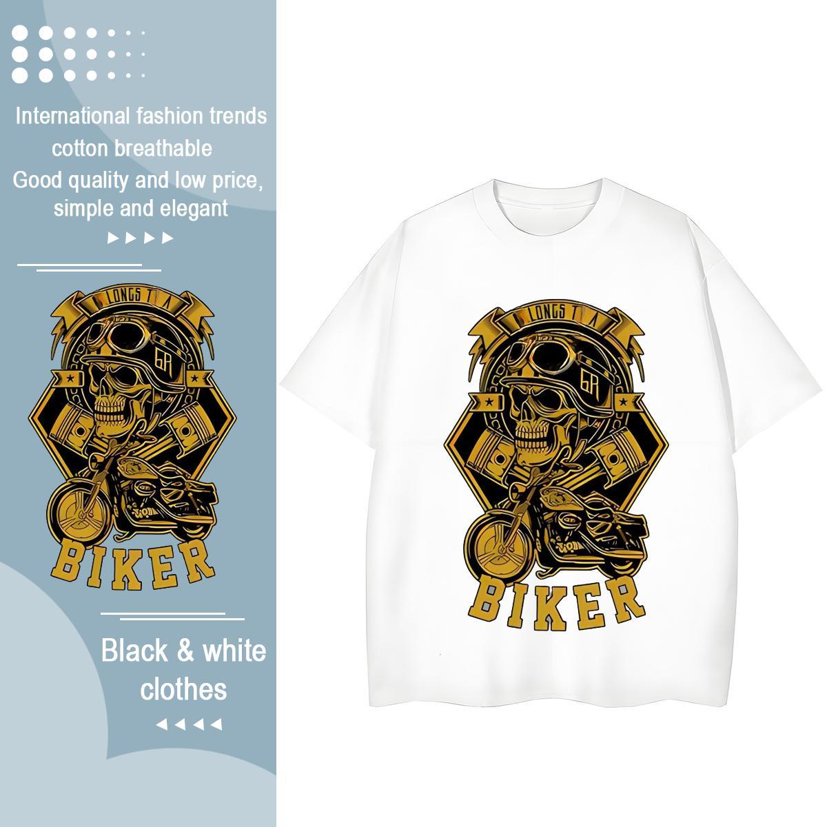 New T Shirts Women 230g Cotton Crew Neck Sport skull Unisex Tshirts Loose fit Cartoon Anime Tee Shirt