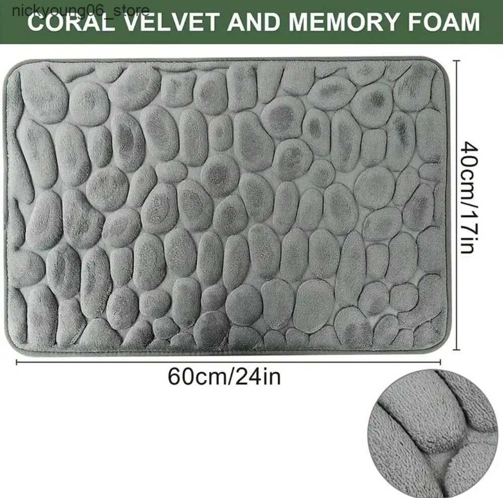 Non-Slip Bath Mats Cobblestone Emed Shower Antislip Mat Super Absorbent Draining Mat Bathroom Carpet Memory Foam Washable Rug Toilet Floor Mat L240910