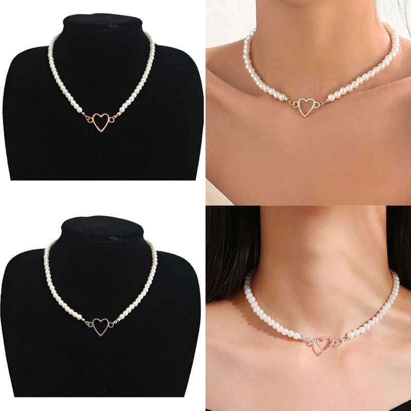 Vintage Imitation Pearl Choker Neckalce for Women Fashion Heart Necklace Gift for Friend Party Trendy Handmade Neck JewelryX241009