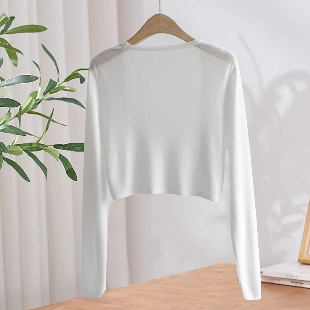 Summer Sunscreen Cardigan For Women Thin Knitted Knitwears Perspective Long Sleeve Tops Casual Black White Khaki Blue Short Coat 240924