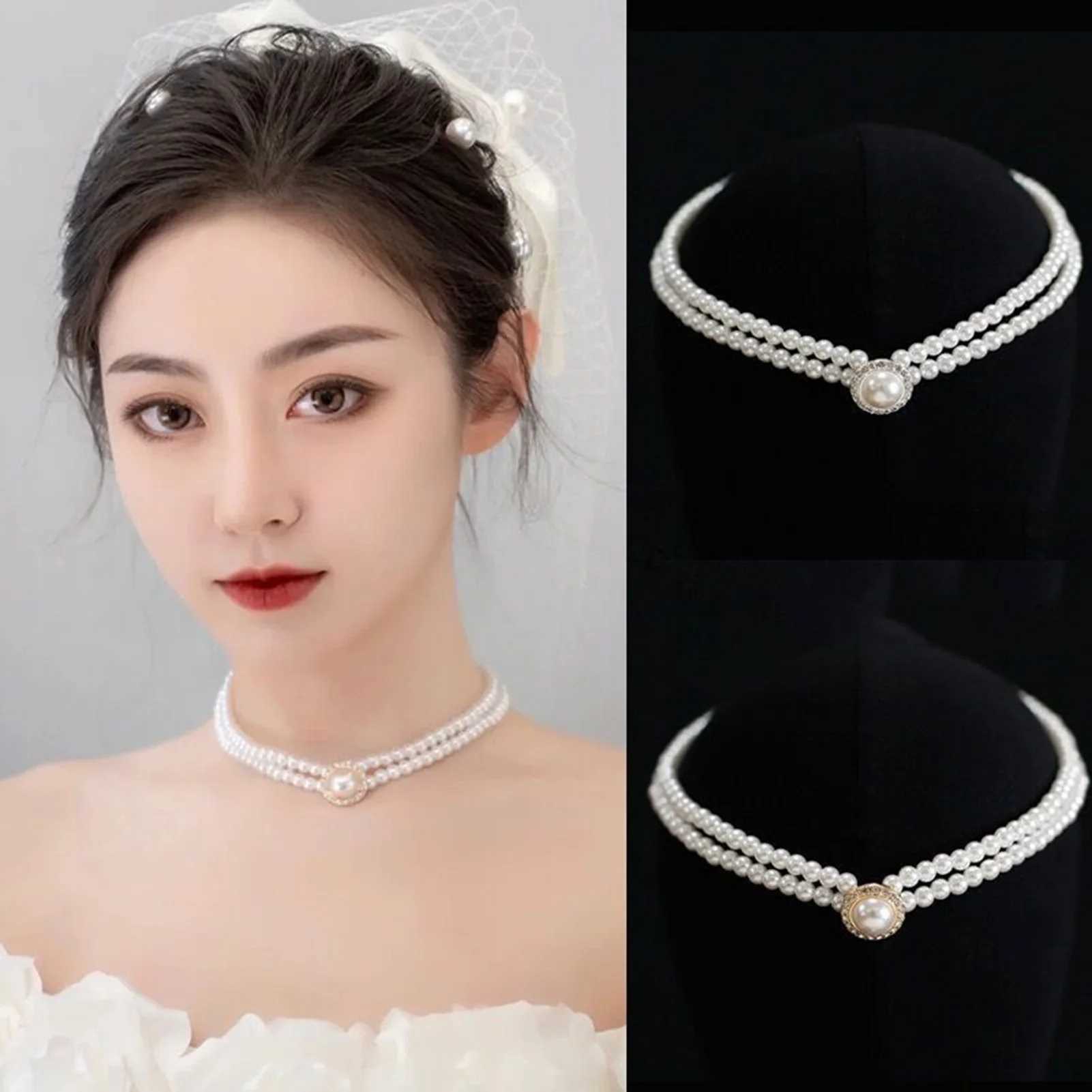 Personalized Pearl Necklace Earrings Set French Vintage Elegant Pearl Earrings Necklace for Dating Shopping Outfit AccessoryX241009