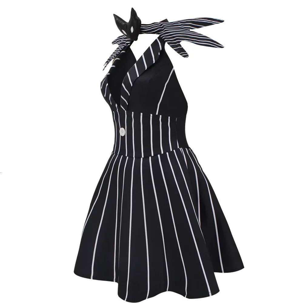 Nightmare Jack cosplay costume female Christmas horror skeleton black striped dress uniform Halloween 241007