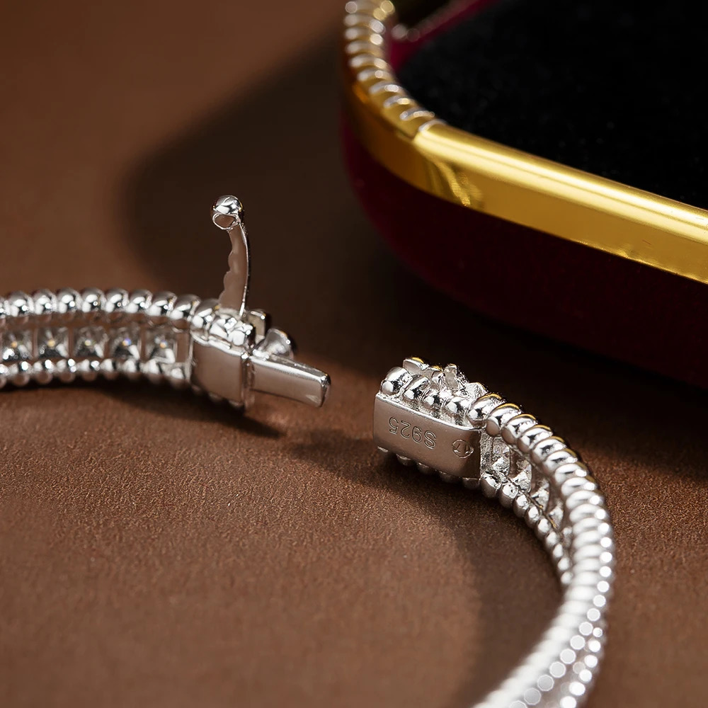 OEVAS 100% 925 sterling silver 2mm all Mo silica bracelet for women 18k platinum plated diamond bracelet party exquisite jewelry 241007