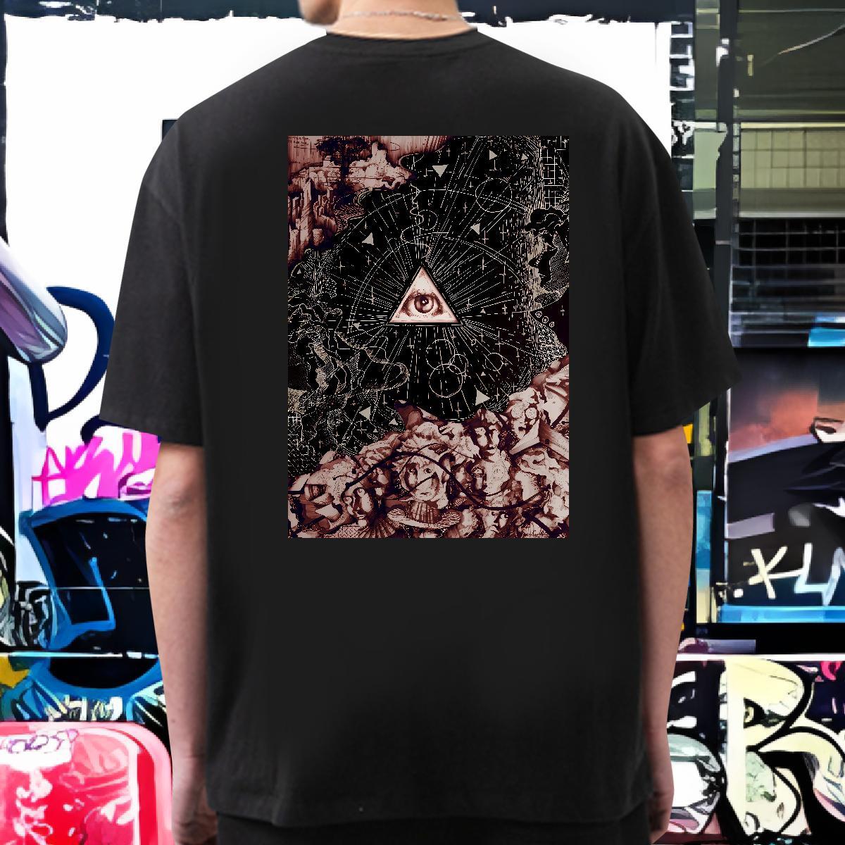 Classic T-Shirts for Men 230g 100% Cotton eye of the devil Casual Beach Skull Breathable Short Sleeve Tshirt for Man Woman DIY Tops