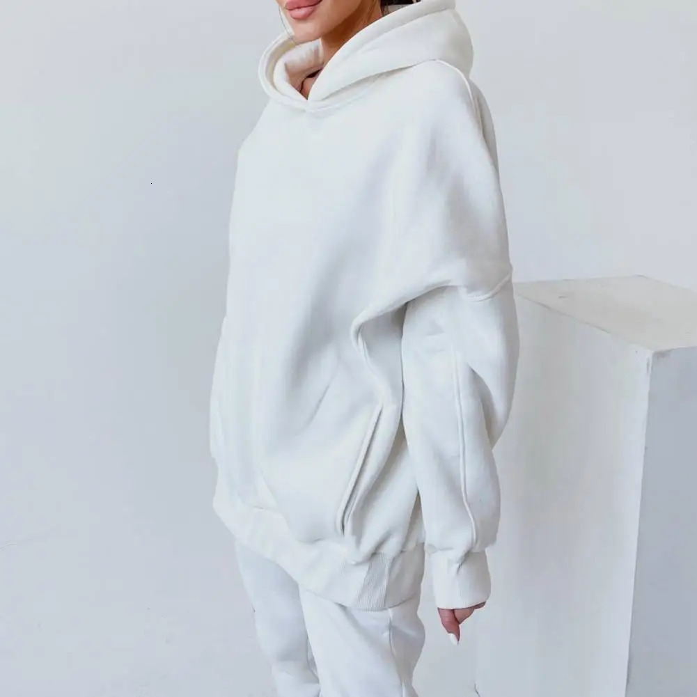 Two piece wool track and field suit womens winter super large hooded long sleeved sweatshirt sports pants set 241007