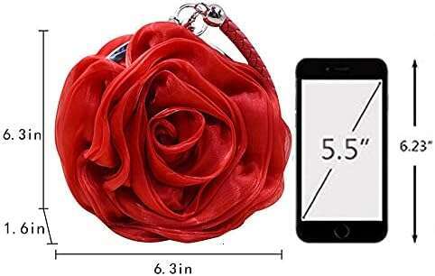 Buddy Women Rose Shaped Clutch Soft Satin Wristlet Handbag Wedding Party Purse