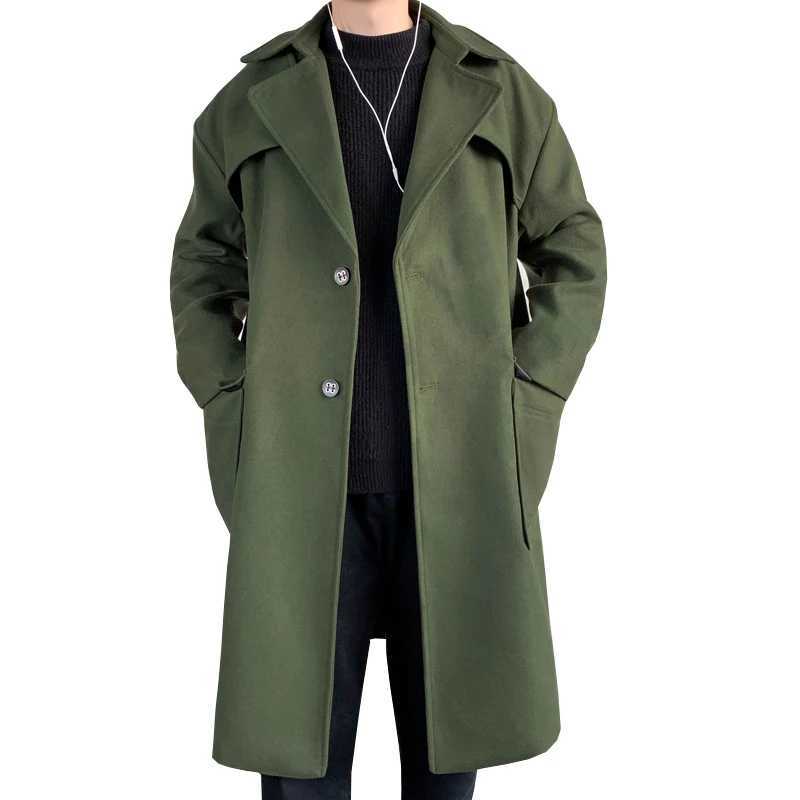 Mens Hooded Long Woolen Coats Oversized Solid Color Winter Windbreaker Korean Style Casual Outwear LX241010