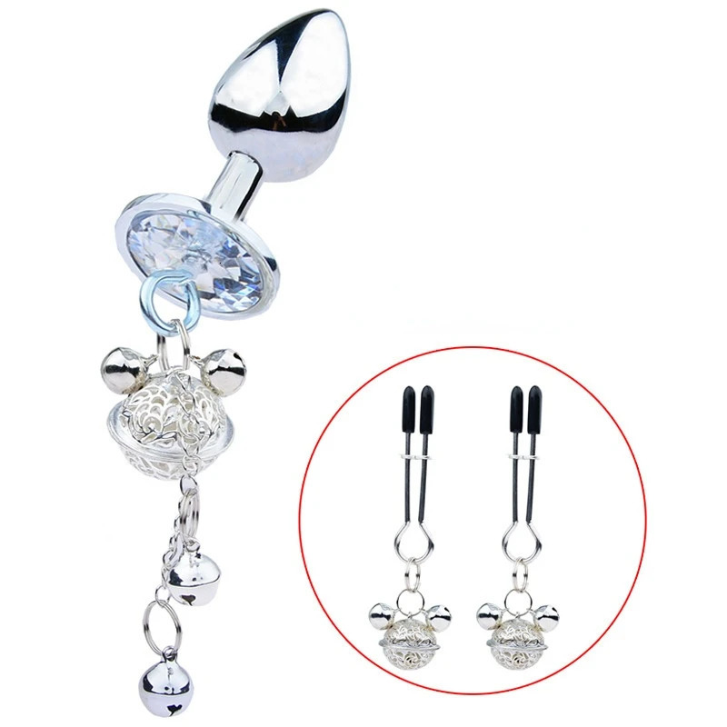 5 Sizes Stainless Steel Anal Plug Prostate Massager Butt Plug with Bell Nipple Clip Flirting Sex Toys for Couples Men Gay Women 241010