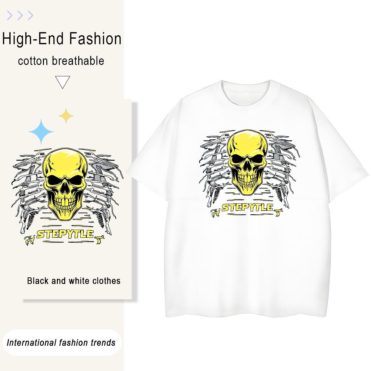 Fashion T-Shirts 230g 100% Cotton Breathable Soft Hip Hop skull Woman Tshirt Female DIY Anime Clothes