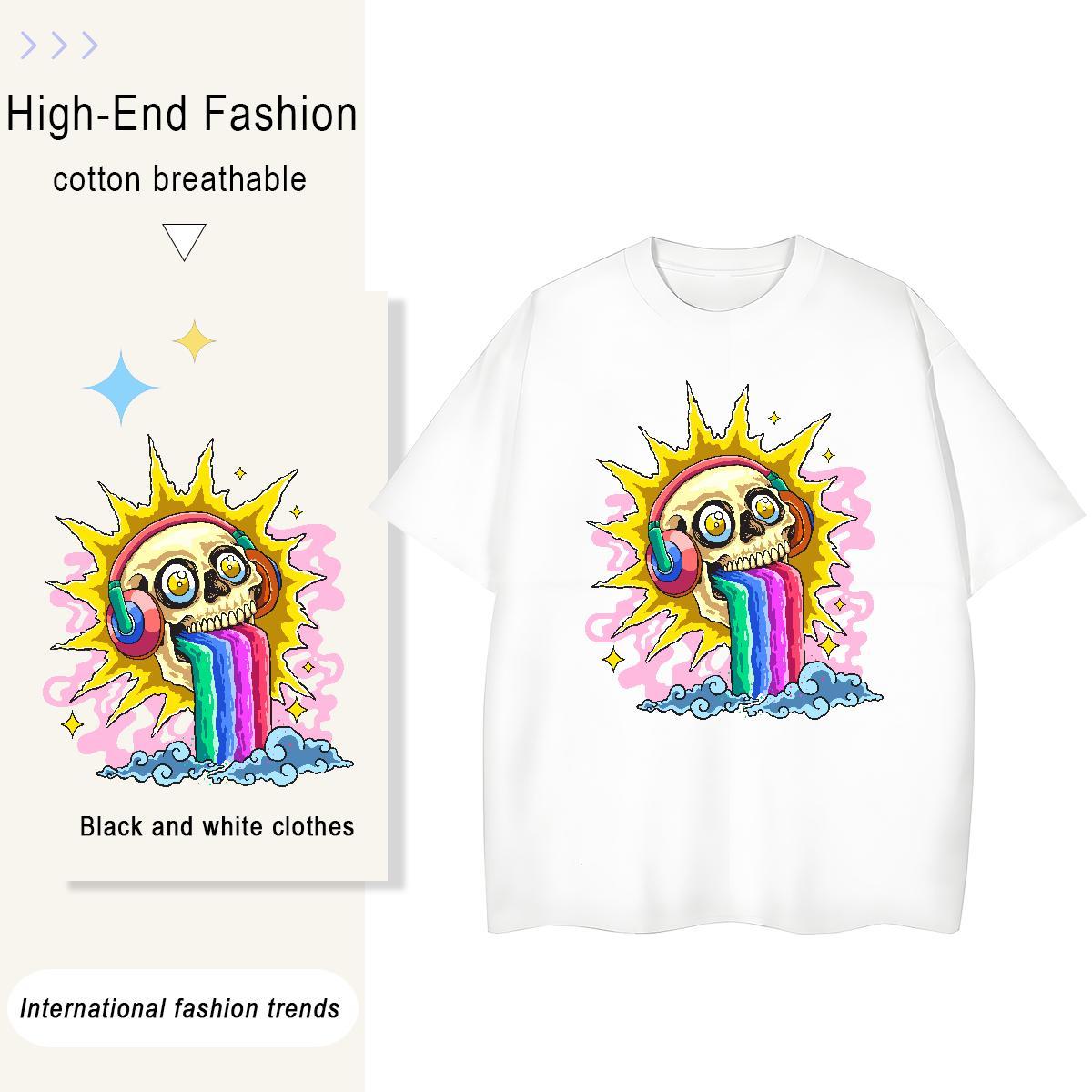 Fashion Womens T Shirts 230g Cotton Short Sleeve O-Neck Home Outdoor skull Women Tshirts Loose fit Plus Size Cartoon Wear