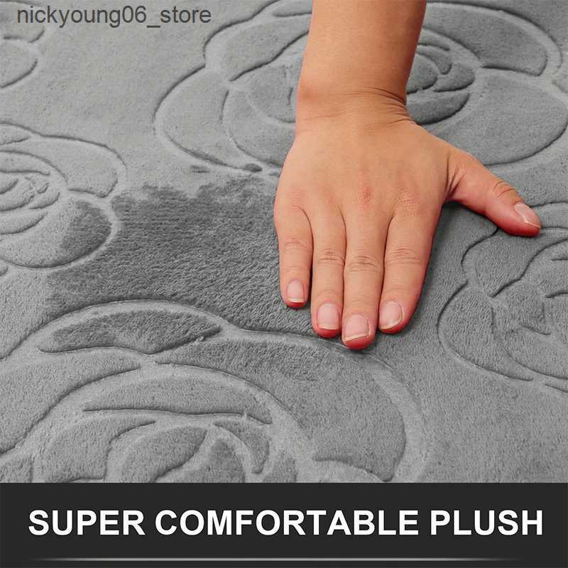 Non-Slip Bath Mats Rose Bath Mat Bathroom Rug Quick Dry Non Slip Area Mat Coral Fleece Bath Floor Mat Soft Absorbent Washable Carpet Shower Doormat L2