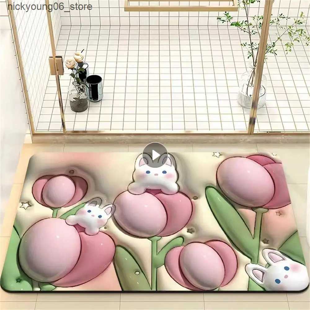 Non-Slip Bath Mats Shower Carpet Quick-drying Antiskid Soft Q-elastic Decorating Rugs Beautiful And Simple Bedroom Floor Mat Flooring Mat Floret L2409
