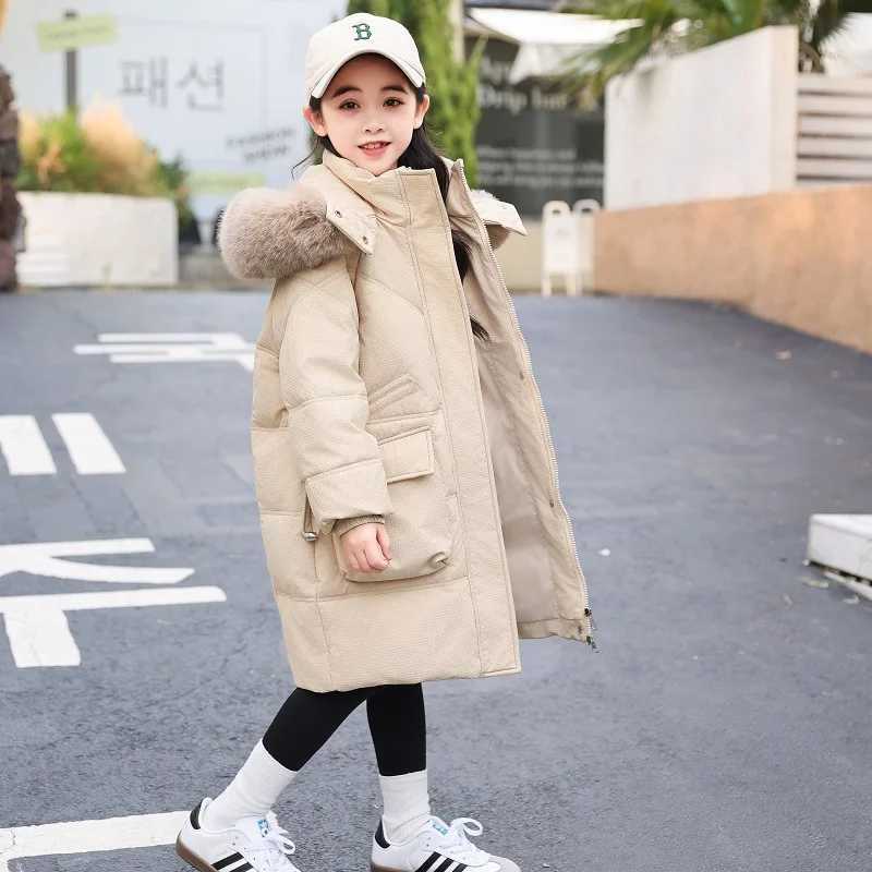 Down Coat UNITIM winter jacket suitable for girls hooded white duck thick warm teenage girls jacket girls aged 5-14 in the park H241010
