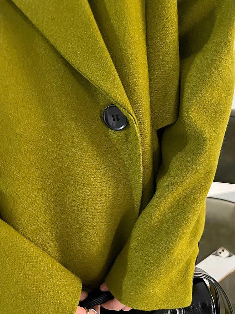 Lautaro Spring Autumn Long Green Oversized Trench Coat for Women Single Button Loose Casual Overcoat Korean Fashion 240930