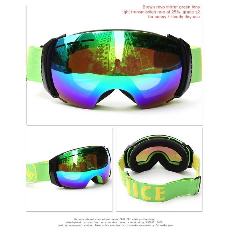 Benices brand new ski goggles with dual lens anti fog large-sized spherical professional ski goggles womens multi-color snow goggles CL241010