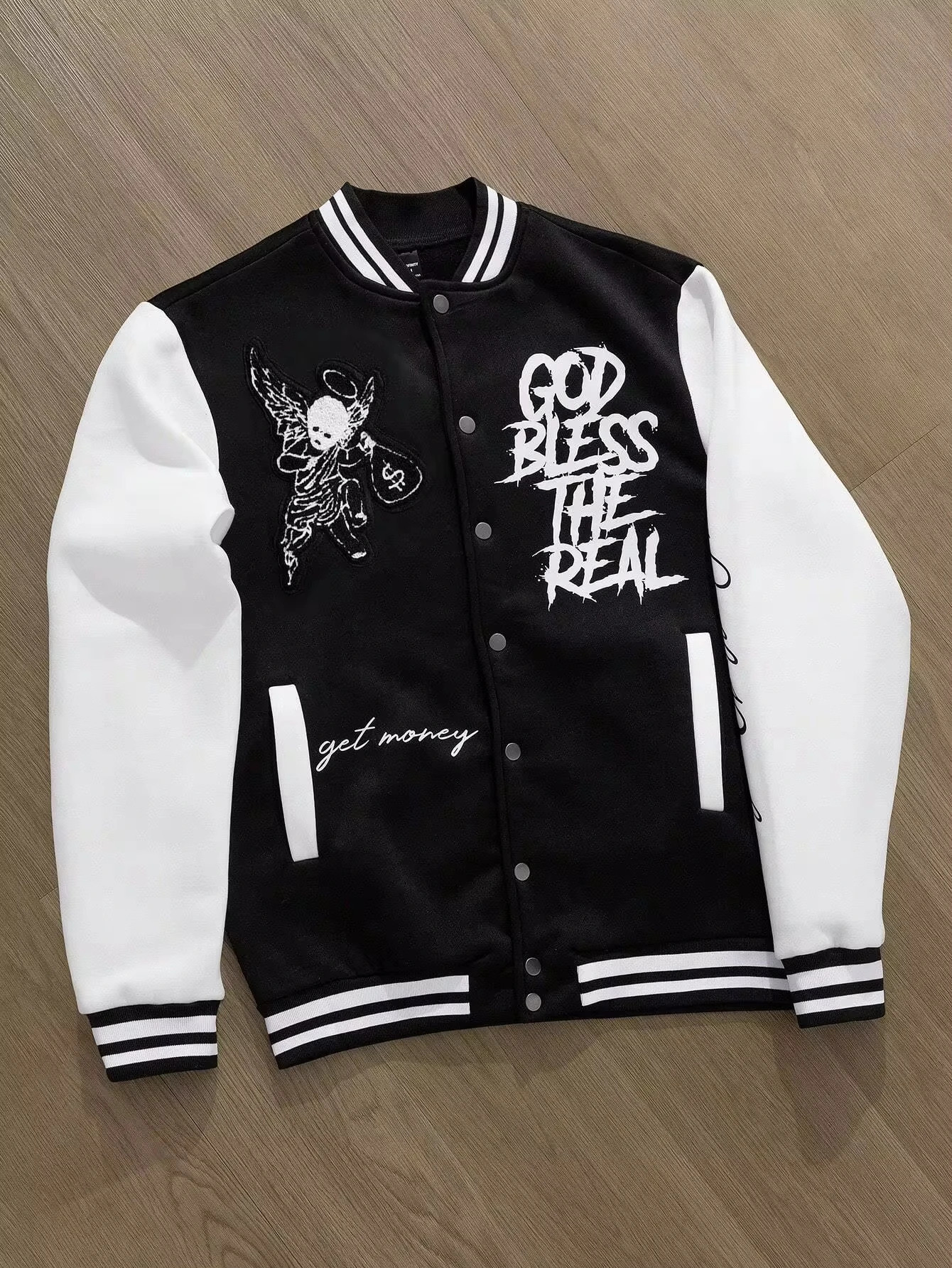 Manfinity Sportsy Mens Printed Simple Long Sleeve Baseball Jacket Bomber 241010